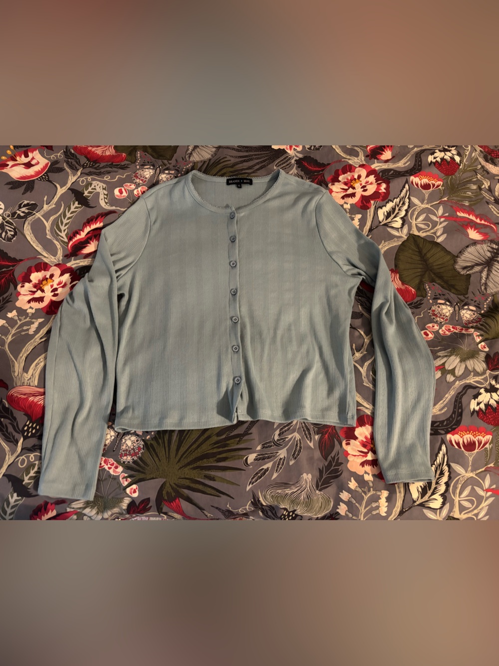 Light Blue Ribbed Button-Up Cardigan